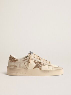 Golden Goose Stardan in ecru Beige Cream Sneakers with Gold Glitter Star - 6
